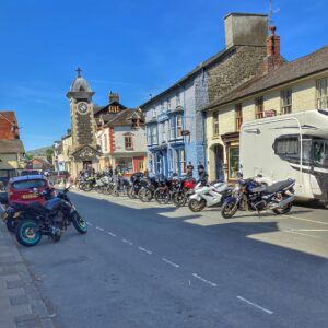 Rhayader high street - biker friendly and welcoming.