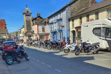 Rhayader high street - biker friendly and welcoming.