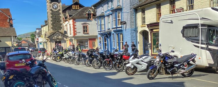 Rhayader high street - biker friendly and welcoming.